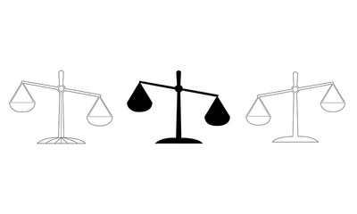 Minimalist scale justice icons in various styles, representing law, justice, equality and balance