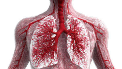 3D illustration of human lungs and circulatory system