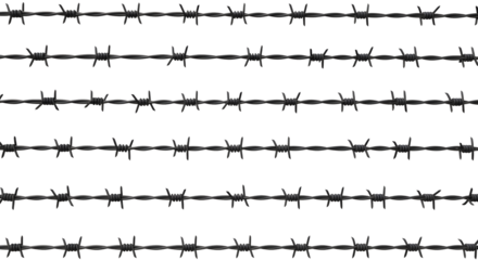 Menacing barbed wire fence with sharp spikes perfect for security or dangerous zone concepts and designs
