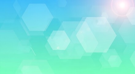 Obraz premium Soft blue and green gradient background with translucent hexagonal shapes and light flare