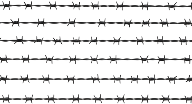 Menacing barbed wire fence with sharp spikes perfect for security or dangerous zone concepts and designs