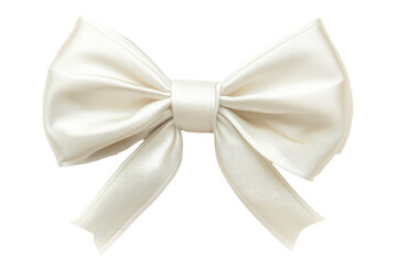 Naklejka premium Elegant cream satin bow isolated on transparent background. White bow isolated on white background.