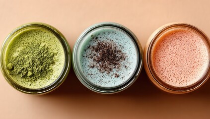 Three colorful, smooth drinks in glass jars