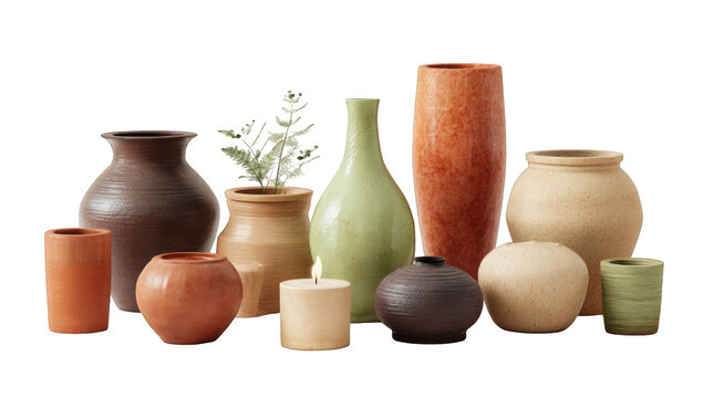 Assorted ceramic pottery and candles