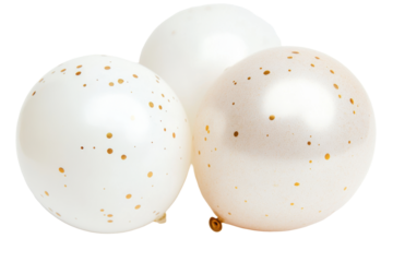 White balloons with glitter isolated on transparent background. White gold balloons isolated on white background.
