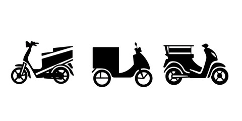 Obraz premium Three delivery scooters silhouette on transparent png background