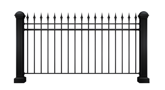Elegant black wrought iron fence with spear top design for security and classic architectural detail