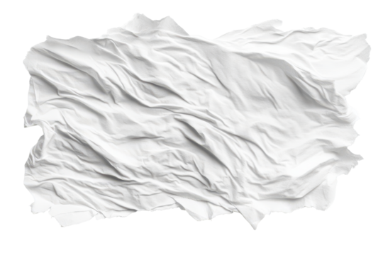 Crumbled white paper texture isolated on transparent background. White paper torn isolated on white background.