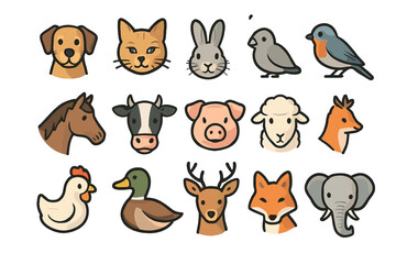 Fototapeta premium Array of cute animal faces: dog, cat, rabbit, bird, and more