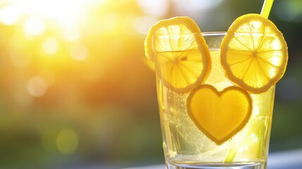 Refreshing Lemonade with Heart-Shaped Garnish in Sunset Light