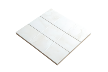Stack of white paper napkins isolated on transparent background. White tile floor border isolated on white background.