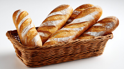 Crispy Baguette Bread Display in Basket