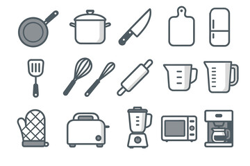 Set of kitchen utensils and appliances icons