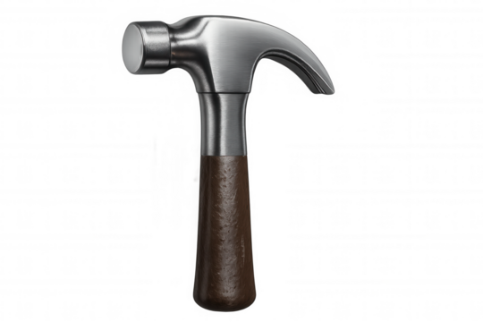 Steel claw hammer with wooden handle isolated on transparent background, perfect for construction and diy projects