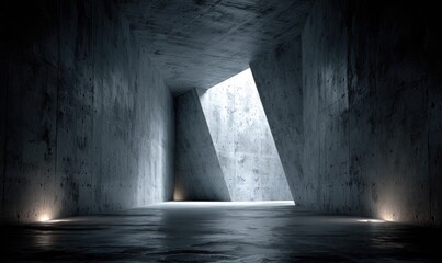 Dark concrete tunnel with angled walls