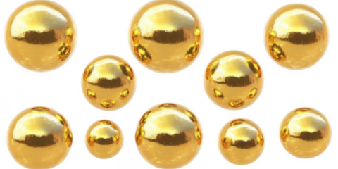 Decorative Golden Balls Collection PNG on White Background
