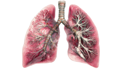 Detailed anatomical illustration of a pair of human lungs