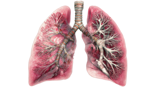 Detailed anatomical illustration of a pair of human lungs