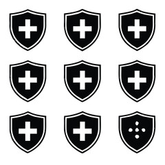 Obraz premium Medical Shield Icons Protection, Healthcare, Safety Symbols