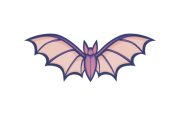 Stylized pink and purple bat wings isolated on transparent background. Simple bat icon with outstretched wings clean line isolated on white background.