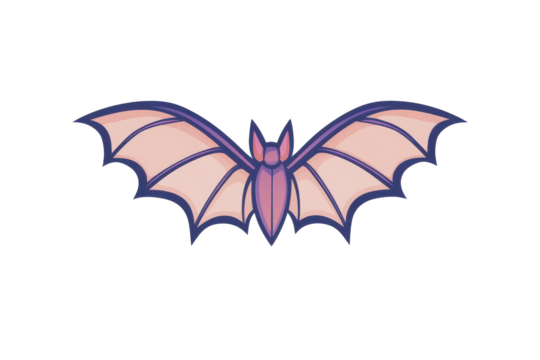 Stylized pink and purple bat wings isolated on transparent background. Simple bat icon with outstretched wings clean line isolated on white background.
