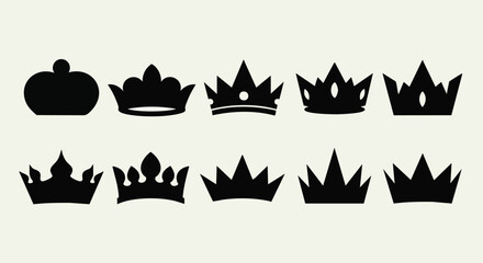 Collection of diverse black crown silhouettes for regal design and royal branding © Ahmad