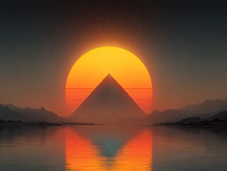 Fototapeta premium Pyramid sunrise, calm lake reflection
