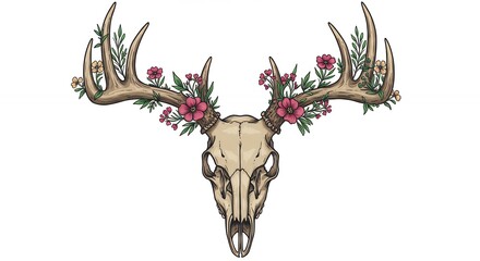Deer skull floral design illustration