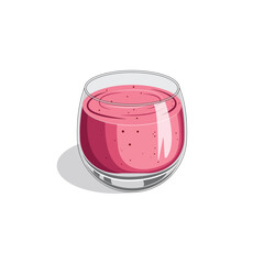 Illustration smoothies in a glass cup. Summer drinks. Cup of fruity organic shake. Fruit cocktail. Vector illustration. Smoothie Strawberry, Blueberries, Orange, Mango, Coffee and Grape.