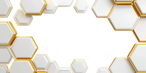 Golden Abstract Hexagon Frame PNG on White Background