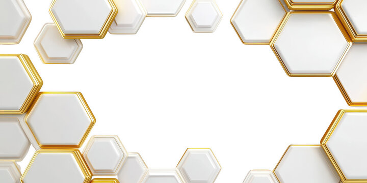 Golden Abstract Hexagon Frame PNG on White Background