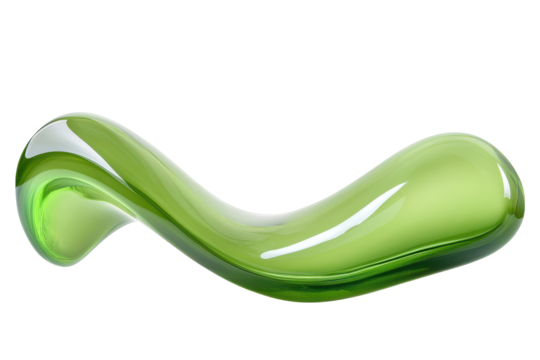 Elegant green glass wave bowl isolated on transparent background. Abstract green curve isolated on white background.