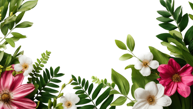 Floral frame with various blooms and leaves - Powered by Adobe
