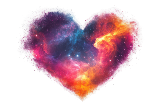 Abstract heart shape with vibrant colorful nebula effect isolated on transparent background. Astro space heart nebula love and romantic concept isolated on white background. - Powered by Adobe