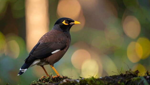 Common Myna Bird Perched in Nature - Powered by Adobe
