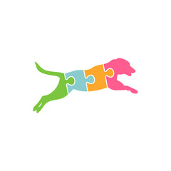Pet dog character logo running and jumping