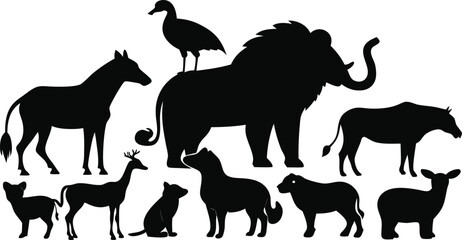 Fototapeta premium Diverse collection of wildlife animal silhouettes vector graphic for scalable design projects silhouette