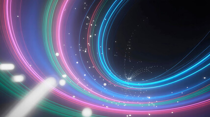 Obraz premium Glowing neon light streams and particles swirling through a futuristic digital vortex creating a dynamic abstract background