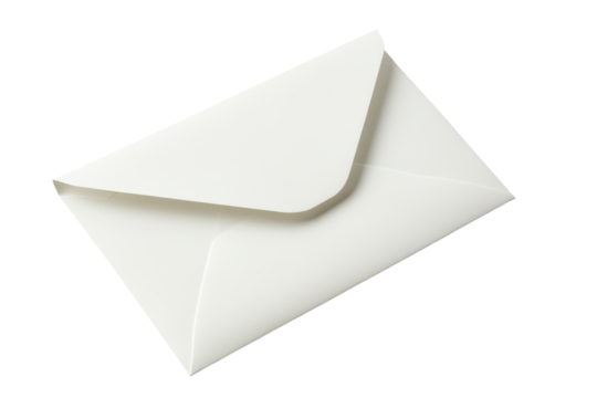 White envelope isolated on transparent background. Blank paper and a blank white envelope lay isolated on white background.