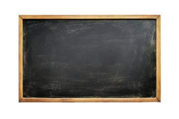 Old wooden framed chalkboard isolated on transparent background. Blank clean blackboard isolated on white background.