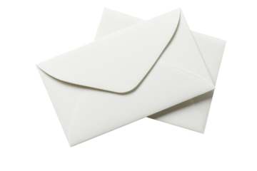 White envelope isolated on transparent background. Blank paper and a blank white envelope lay isolated on white background.