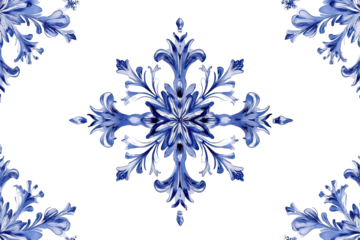 Blue watercolor snowflake pattern isolated on transparent background. Blue christmas snowflakes seamless pattern tile isolated on white background.