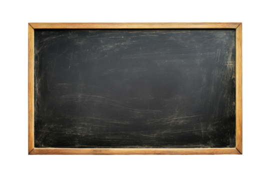 Old wooden framed chalkboard isolated on transparent background. Blank clean blackboard isolated on white background.
