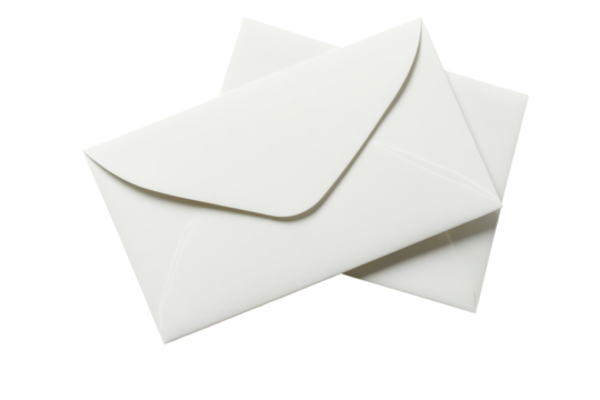 White envelope isolated on transparent background. Blank paper and a blank white envelope lay isolated on white background.