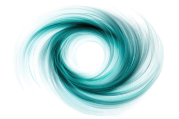Abstract swirling blue green vortex isolated on transparent background. Blue green round swirl of light isolated on white background.