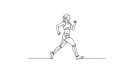 Female athlete running, vector line art