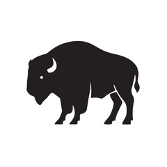 Silhouette of a bison isolated on white background, a majestic animal