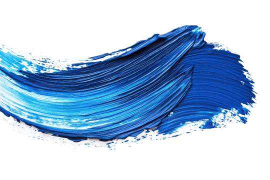 Vibrant blue paint brush stroke isolated on transparent background. Blue paint brush stroke isolated on white background.