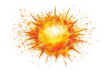 Brightly glowing sunburst with radiating light isolated on transparent background. Bright warm sun spikes effect isolated on white background.