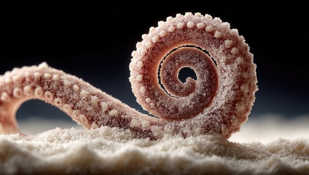 Close-up of a spiral octopus tentacle on sand